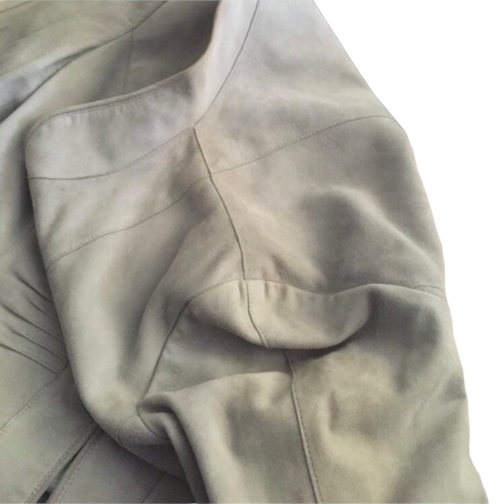 ANNE KLEIN Mandarin Collar Pin-Tuck Suede Leather Jacket VINTAGE - Picture 11 of 15